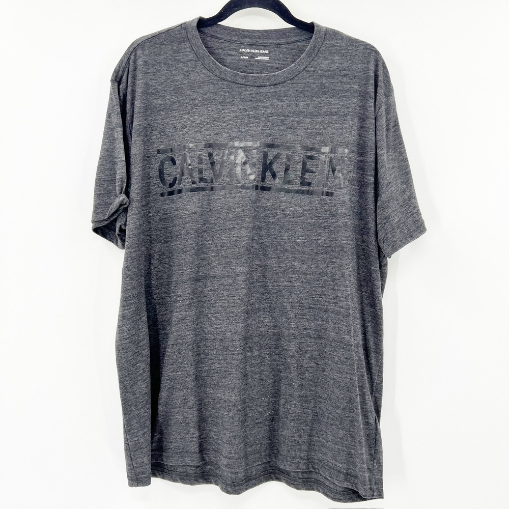 Calvin Klein Jeans Graphic Tee Mens XL Gray Excellent Tonal Logo Short Sleeve